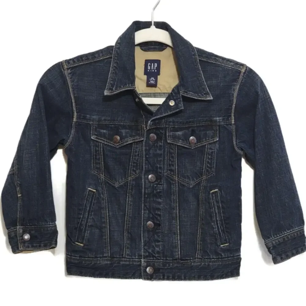 GAP KIDS Denim Jacket Blue Dark Wash Snap Front Jean Jacket Outdoor Casual XS